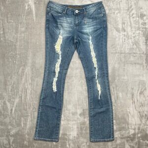 Drama Gold Women's Blue Distressed Flared Jeans Size 9